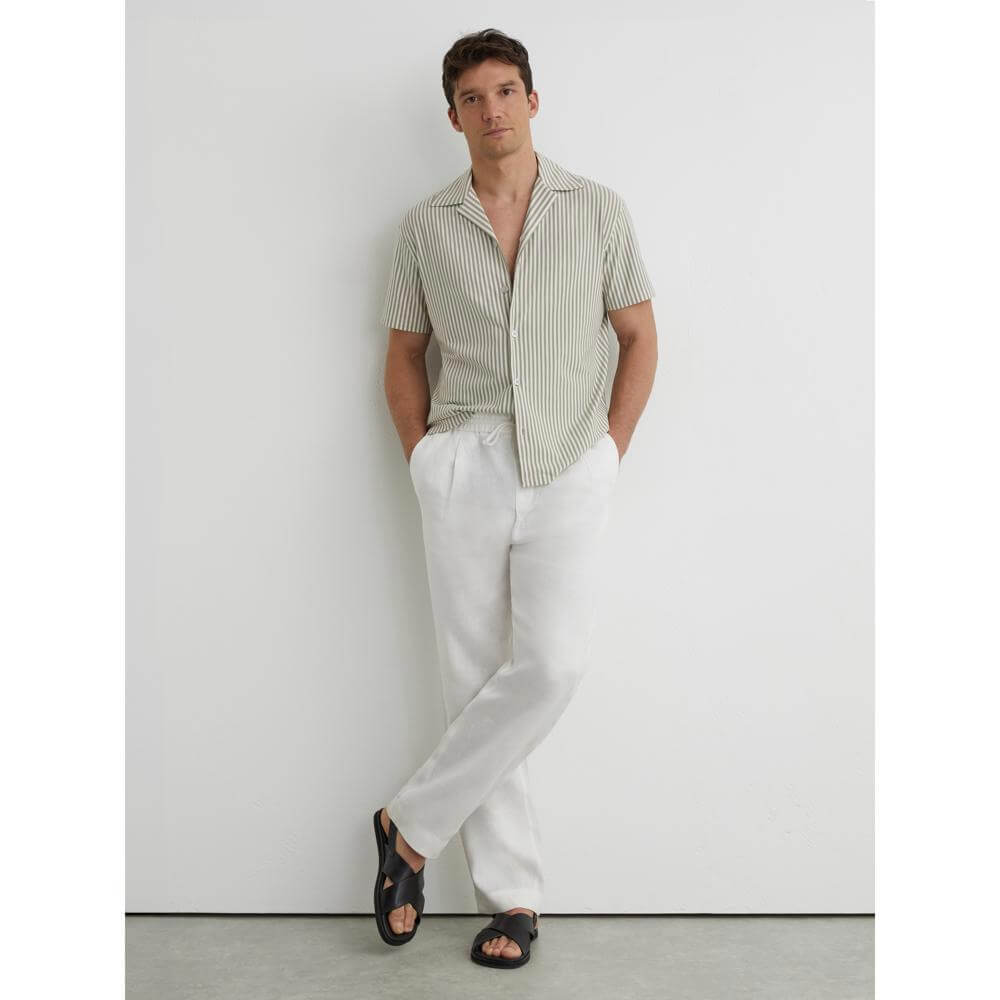 REISS Aurelia Cotton-Blend Stripe Cuban-Collar Shirt